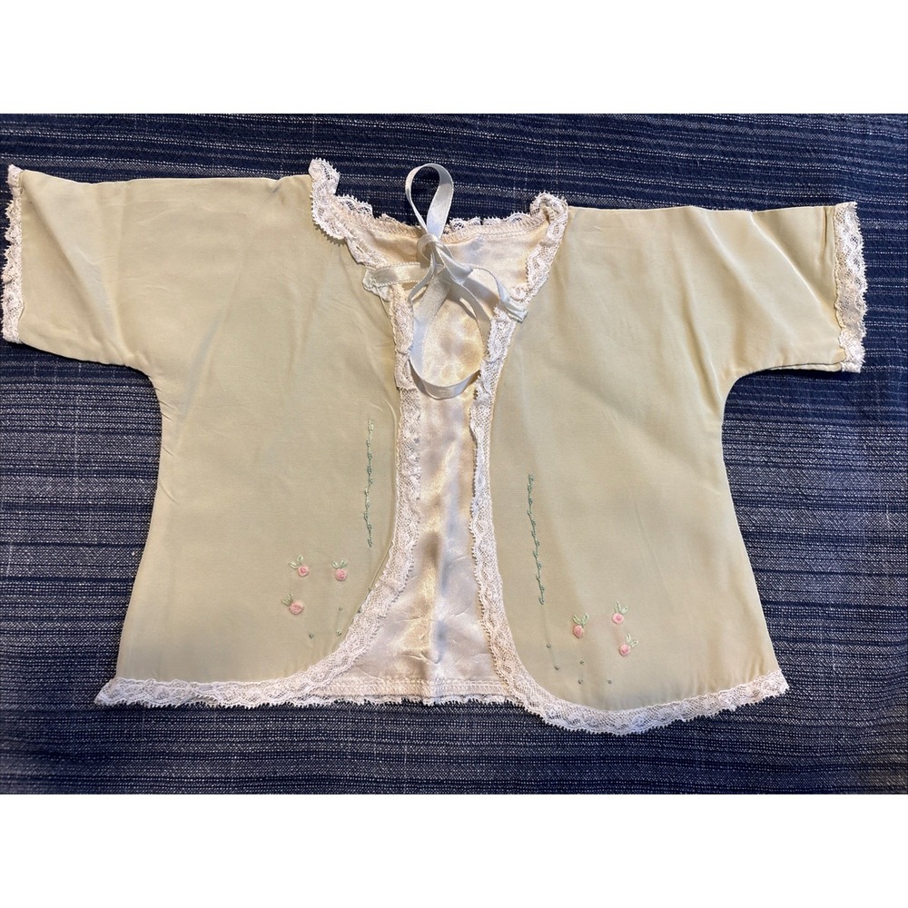 Vintage 1930s Baby Silk Embroidered Jacket Lace‎ 3-6  Green